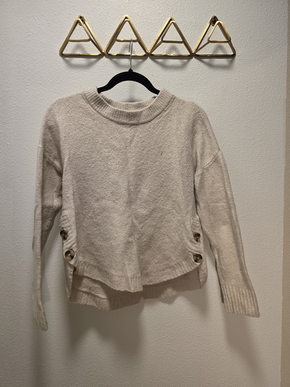 Madewell Cream Button-Accent Crewneck Sweater